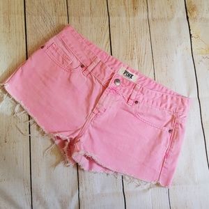 Pink denim frayed shorts Sz 6